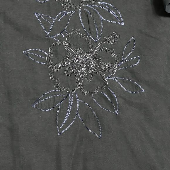 Quiksilver Floral Button Up Shirt Men's L Black Embroidered Short Sleeve Modal - Picture 6 of 17